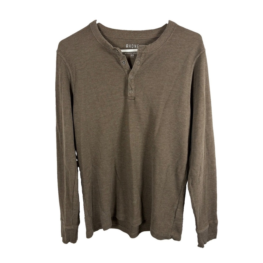 Rhone Waffle Knit Henley Shirt Brown Men M Long Sleeve Thermal Gorpcore Rugged
